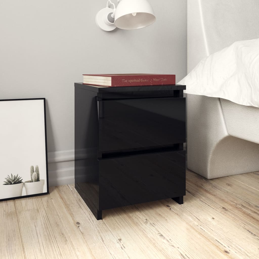 Bedside Cabinets 2 pcs High Gloss Black 30x30x40 cm Engineered Wood