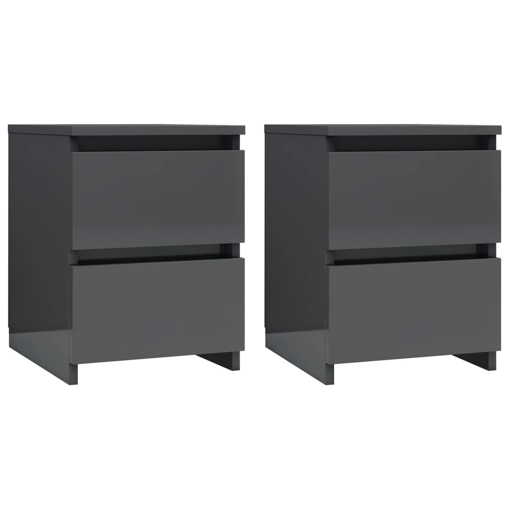 Bedside Cabinets 2 pcs High Gloss Grey 30x30x40 cm Engineered Wood