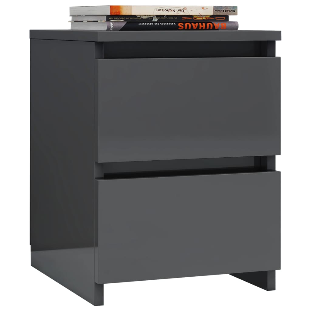 Bedside Cabinets 2 pcs High Gloss Grey 30x30x40 cm Engineered Wood