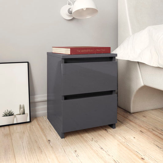 Bedside Cabinets 2 pcs High Gloss Grey 30x30x40 cm Engineered Wood