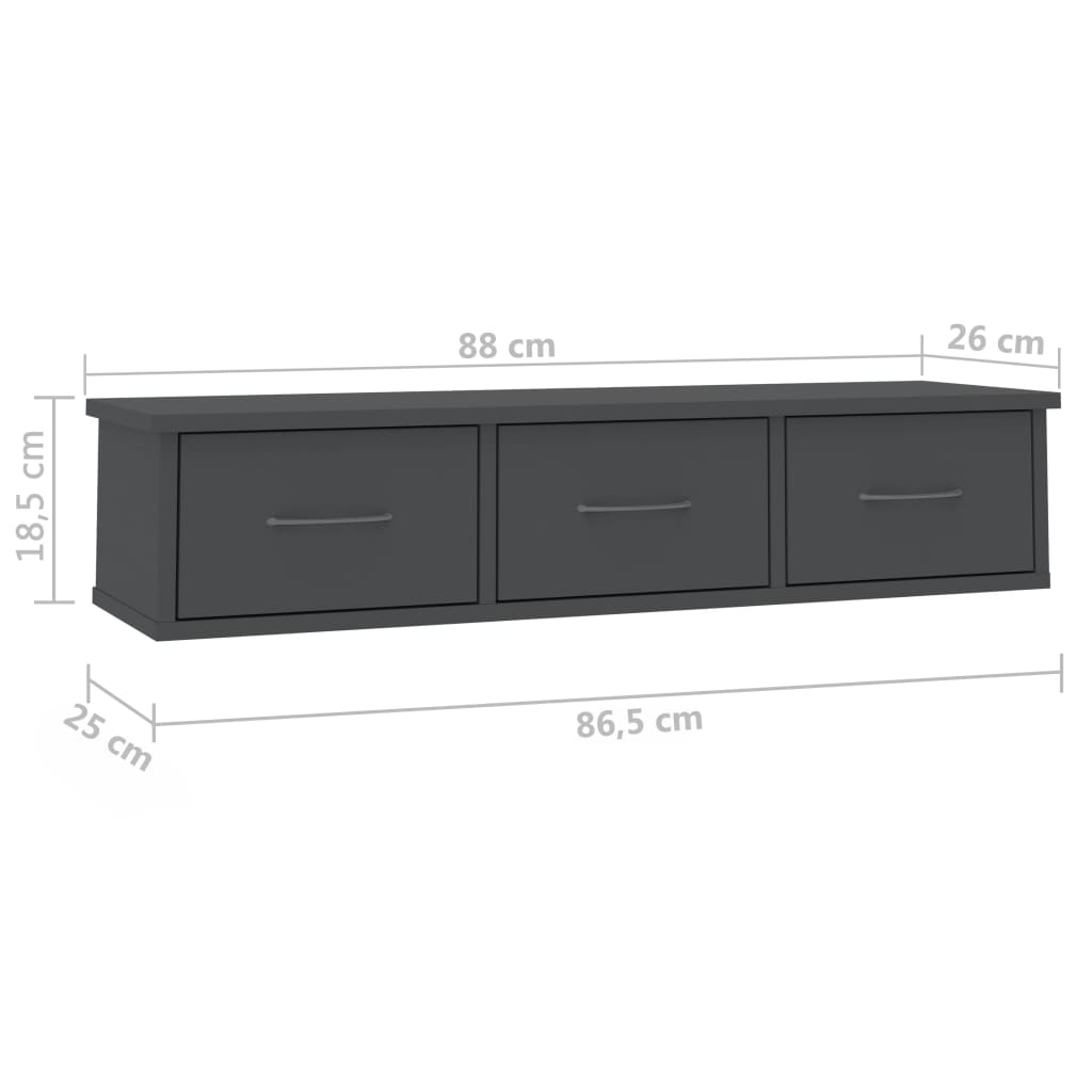 Wall-mounted Drawer Shelf Grey 88x26x18.5 cm Engineered Wood