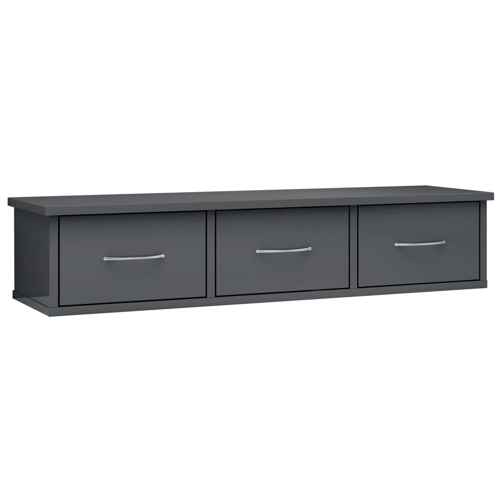 Wall-mounted Drawer Shelf High Gloss Grey 88x26x18.5 cm Engineered Wood