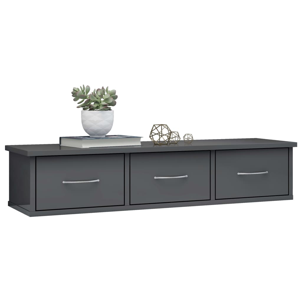 Wall-mounted Drawer Shelf High Gloss Grey 88x26x18.5 cm Engineered Wood