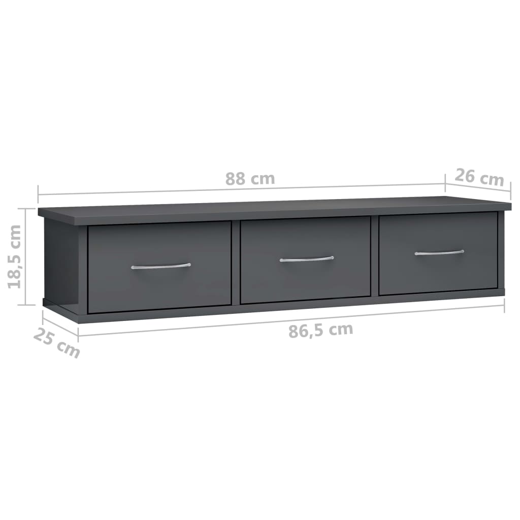 Wall-mounted Drawer Shelf High Gloss Grey 88x26x18.5 cm Engineered Wood