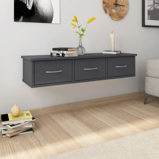 Wall-mounted Drawer Shelf High Gloss Grey 88x26x18.5 cm Engineered Wood