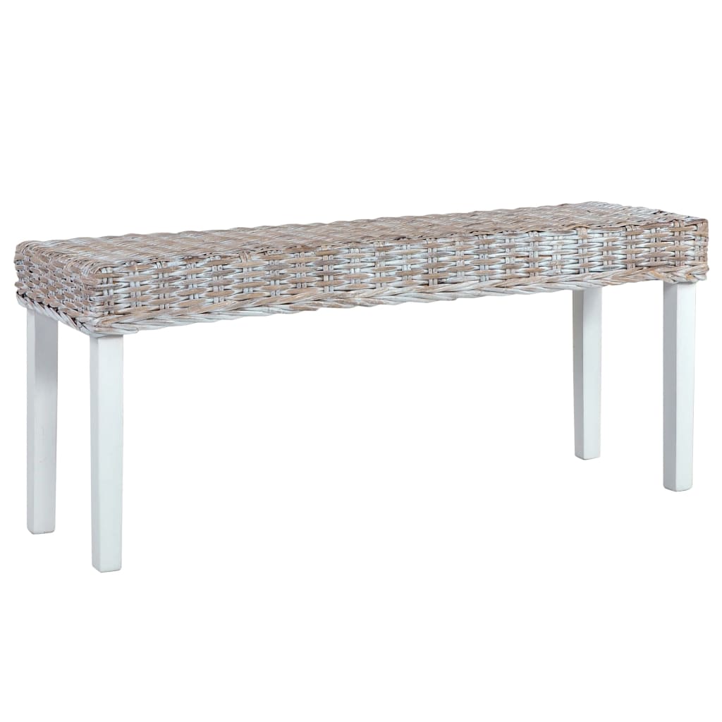 Bench 110 cm White Natural Kubu Rattan and Solid Mango Wood