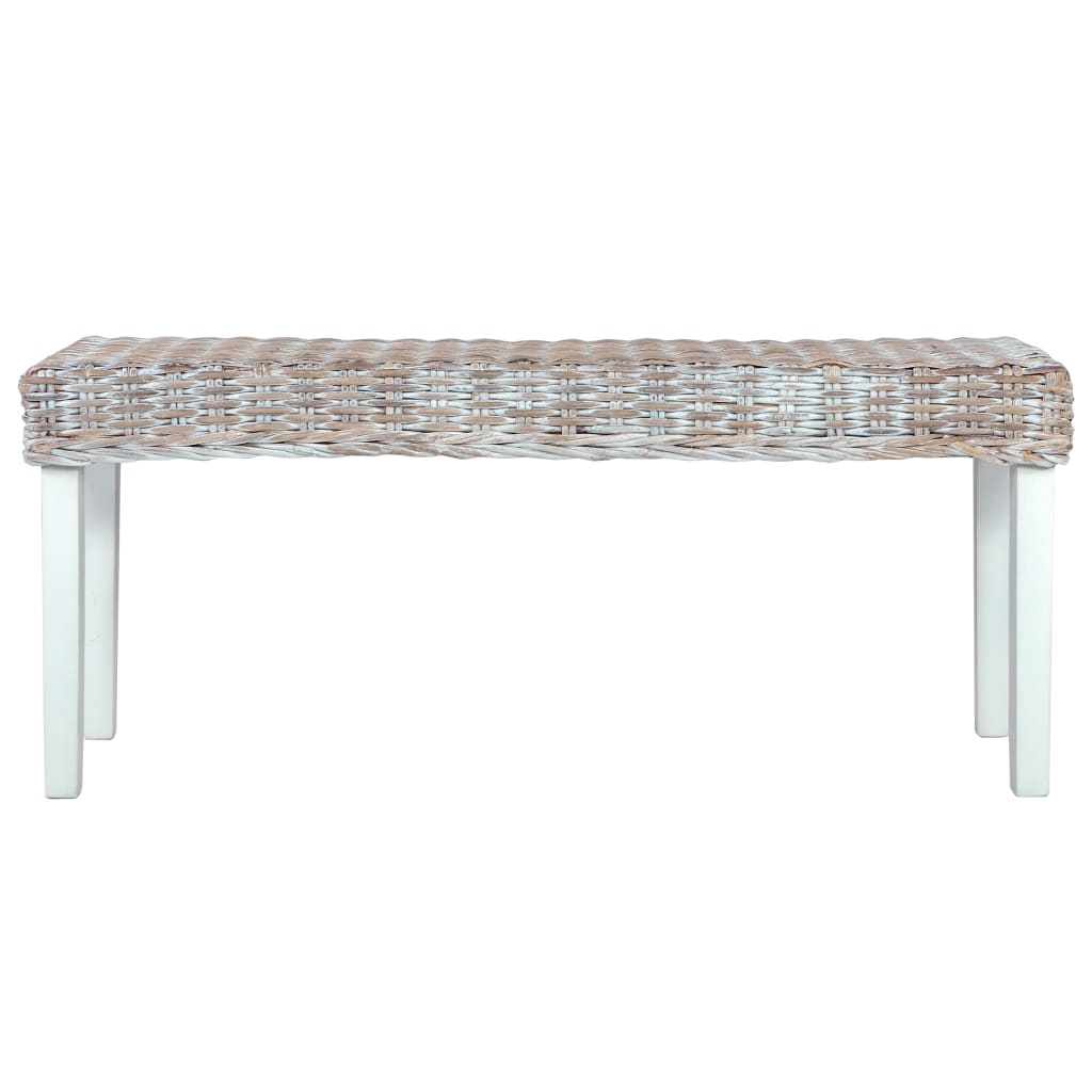 Bench 110 cm White Natural Kubu Rattan and Solid Mango Wood