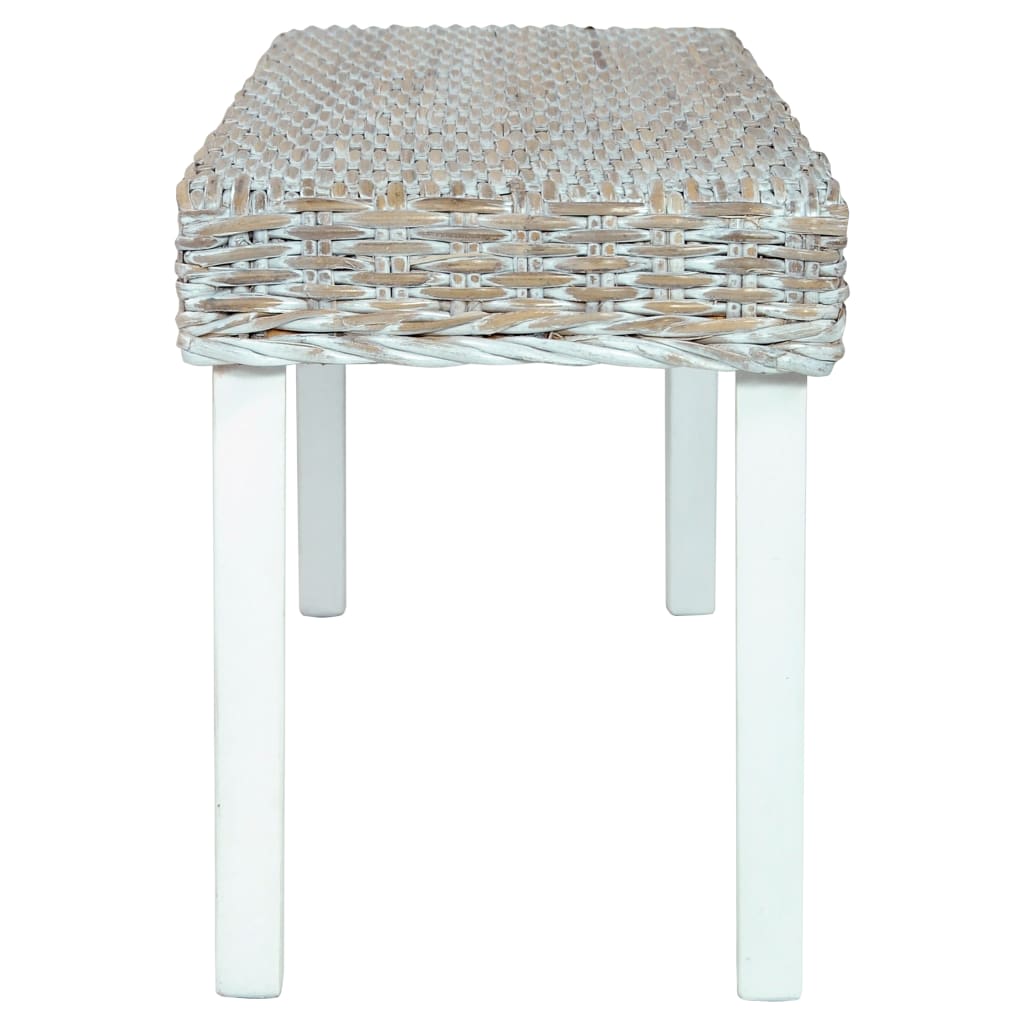 Bench 110 cm White Natural Kubu Rattan and Solid Mango Wood