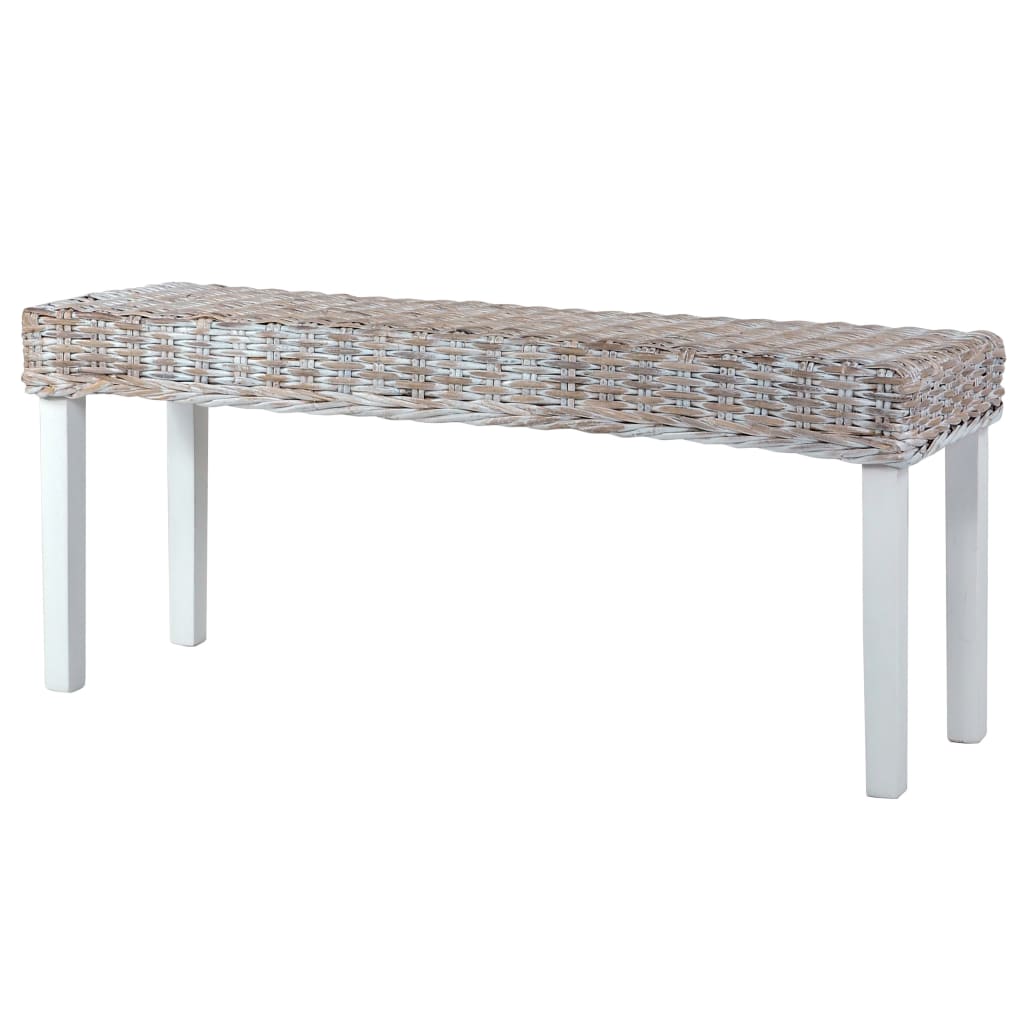 Bench 110 cm White Natural Kubu Rattan and Solid Mango Wood