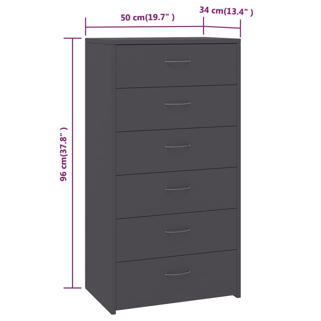 Sideboard with 6 Drawers Grey 50x34x96 cm Engineered Wood