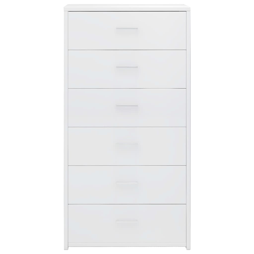 Sideboard with 6 Drawers High Gloss White 50x34x96 cm Engineered Wood