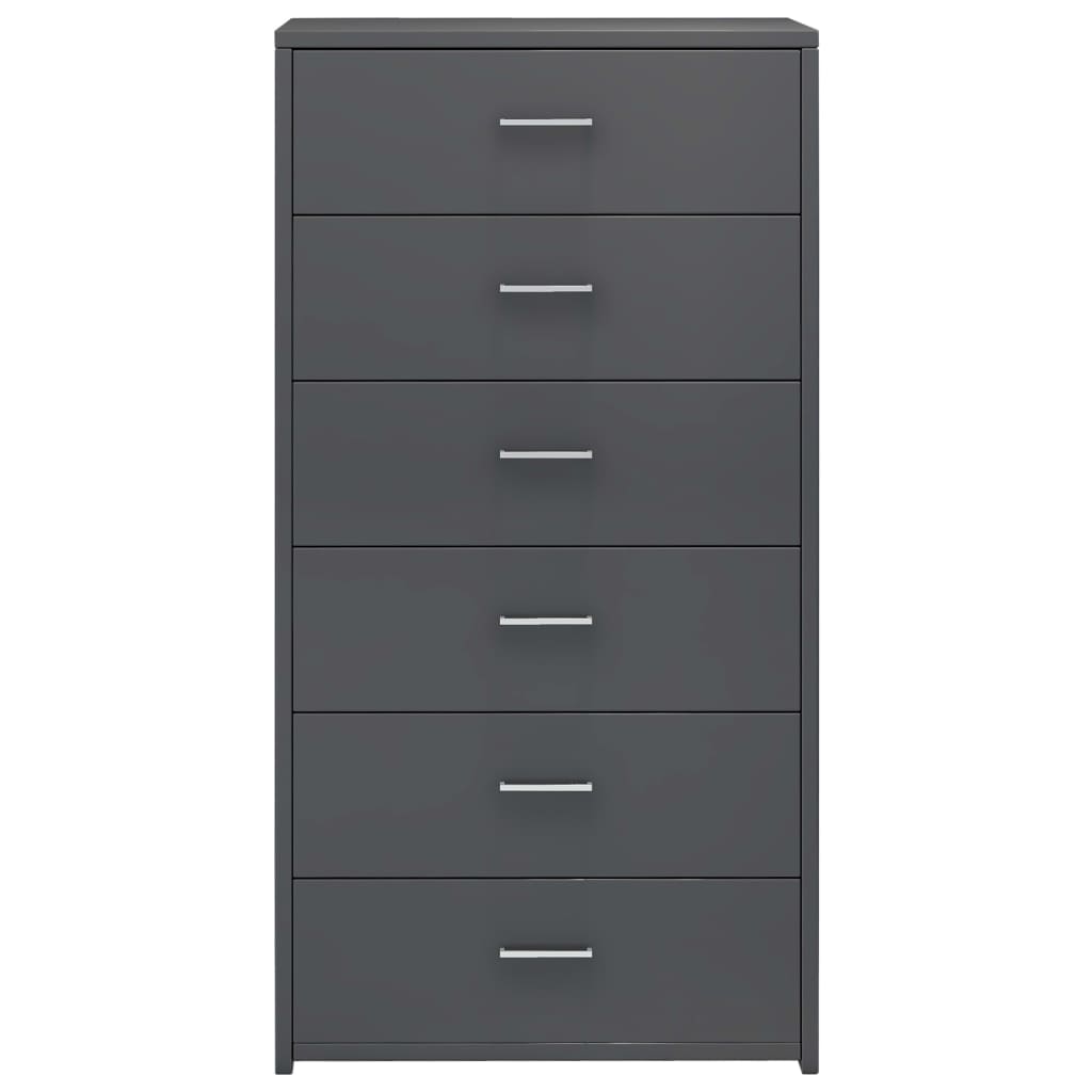 Sideboard with 6 Drawers High Gloss Grey 50x34x96 cm Engineered Wood