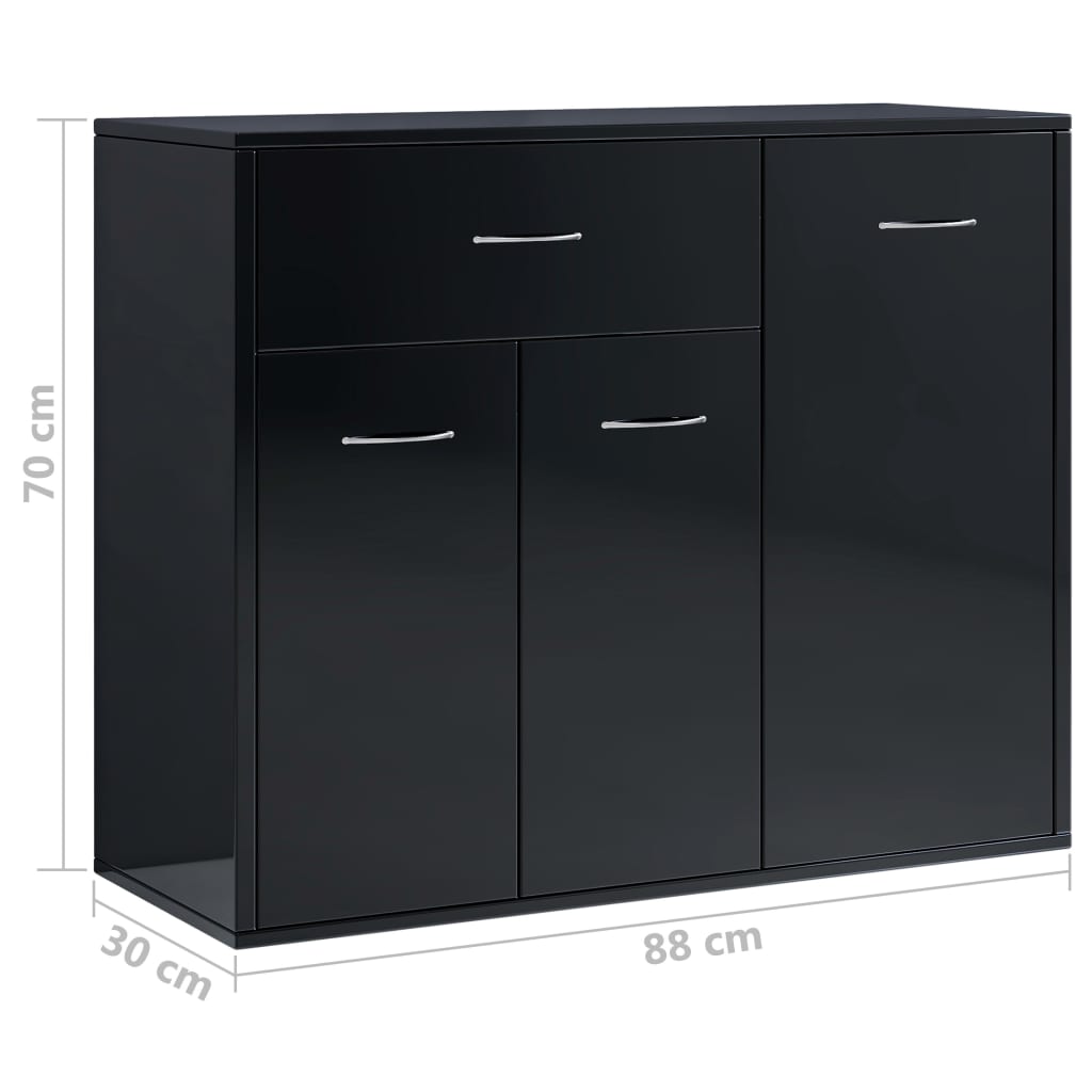 Sideboard High Gloss Black 88x30x70 cm Engineered Wood