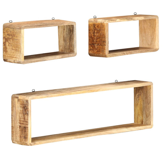 3 Piece Wall Cube Shelf Set Soild Mango Wood