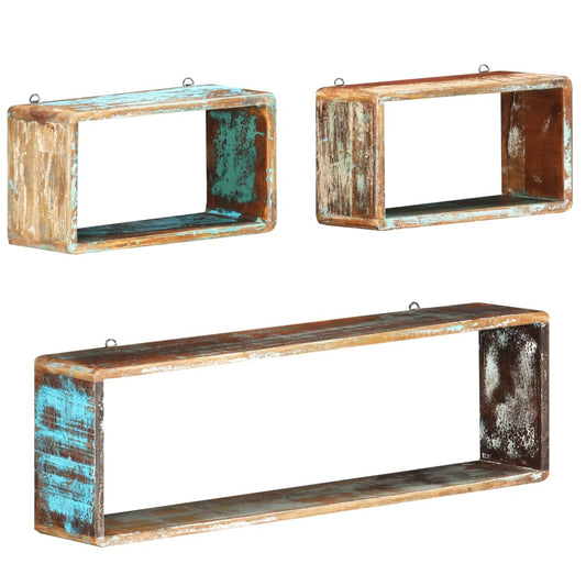 3 Piece Wall Cube Shelf Set Soild Reclaimed Wood