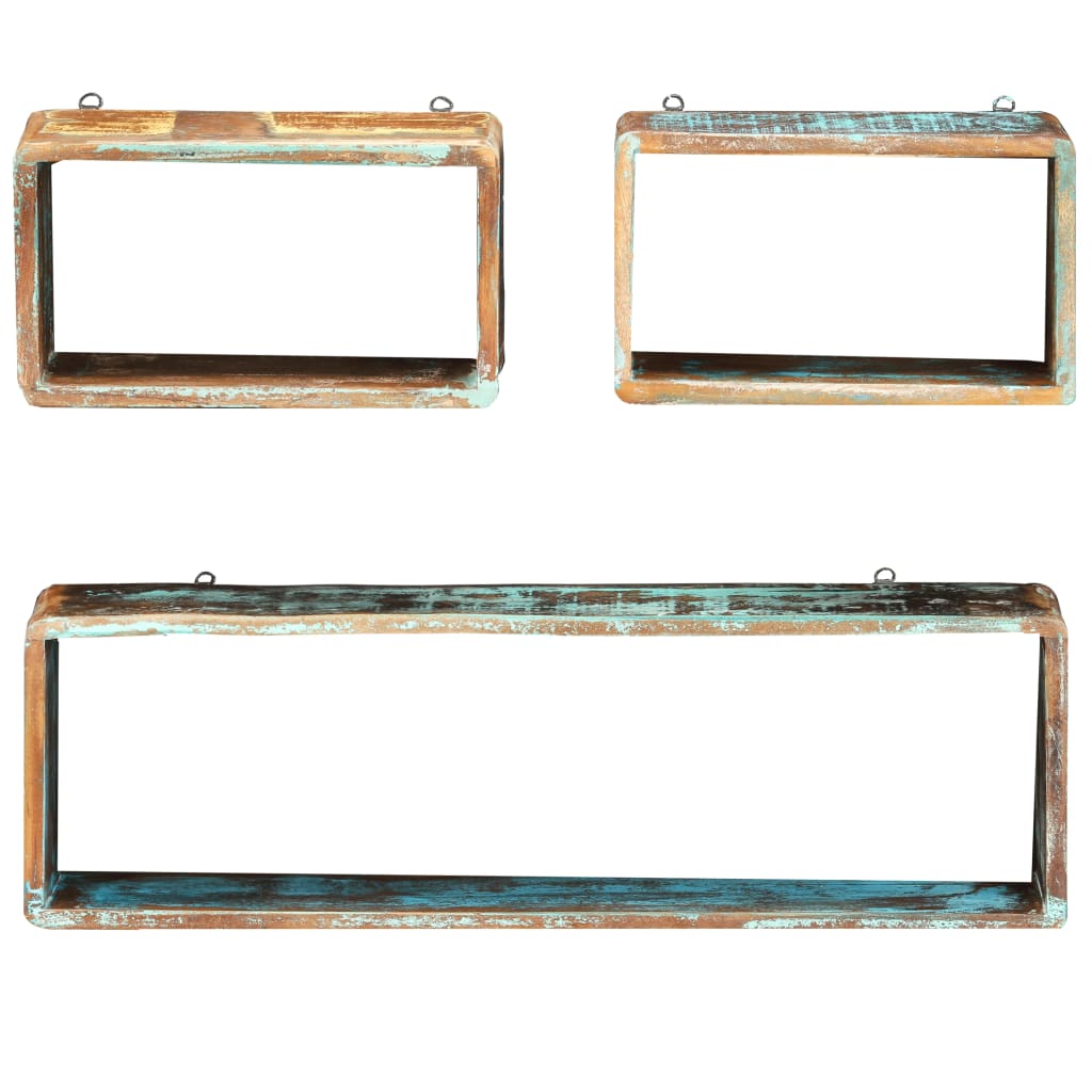 3 Piece Wall Cube Shelf Set Soild Reclaimed Wood