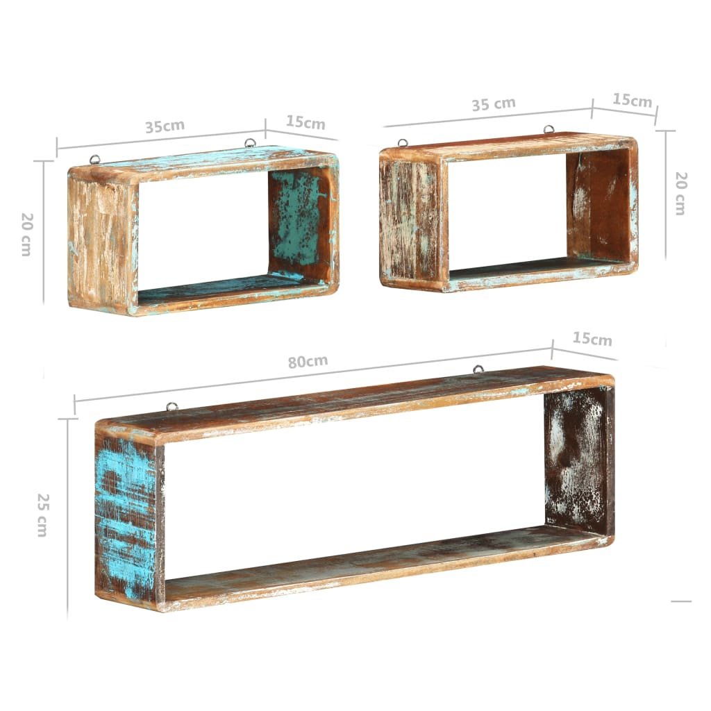 3 Piece Wall Cube Shelf Set Soild Reclaimed Wood