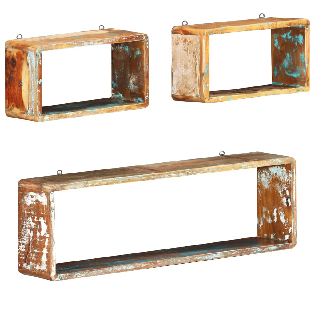 3 Piece Wall Cube Shelf Set Soild Reclaimed Wood