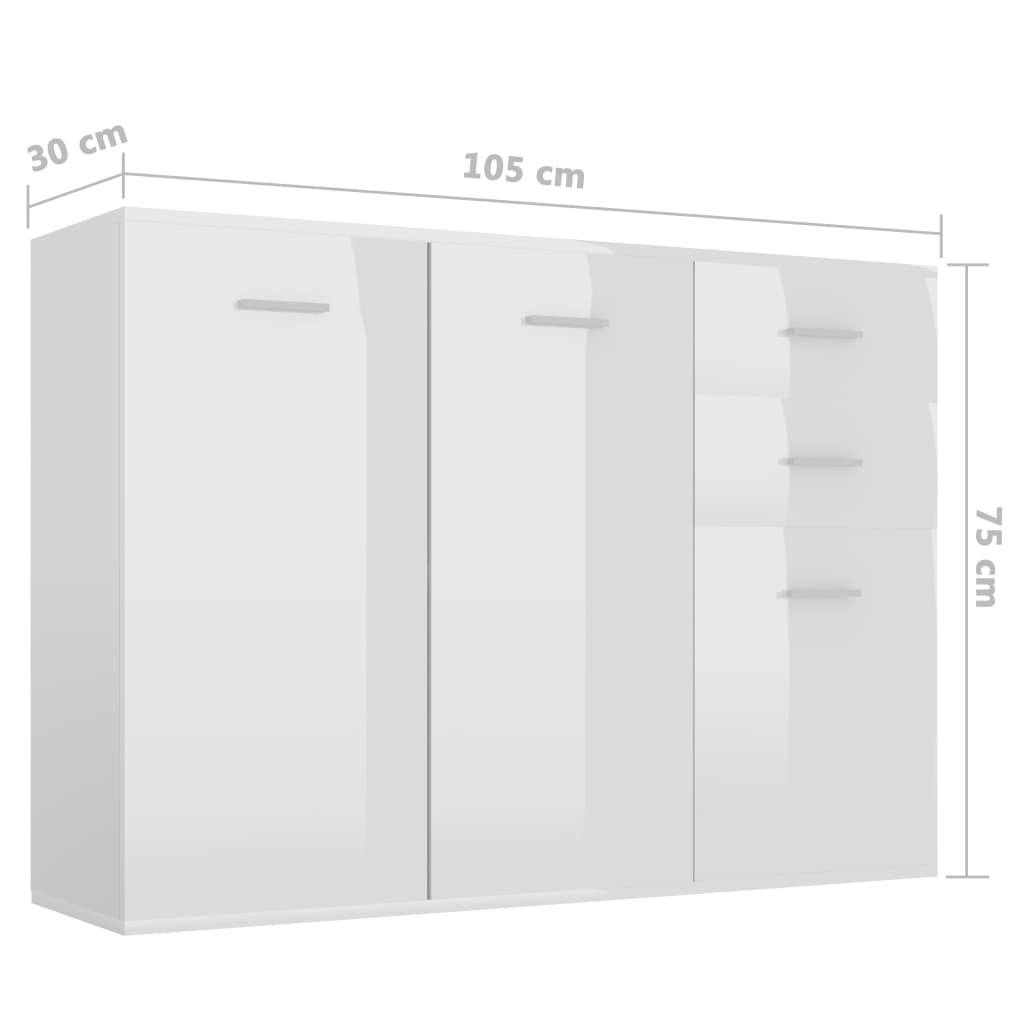 Sideboard High Gloss White 105x30x75 cm Engineered Wood