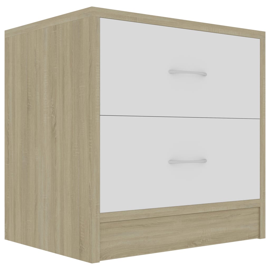 Bedside Cabinet White and Sonoma Oak 40x30x40 cm Engineered Wood