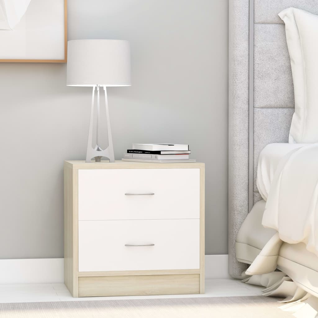 Bedside Cabinet White and Sonoma Oak 40x30x40 cm Engineered Wood