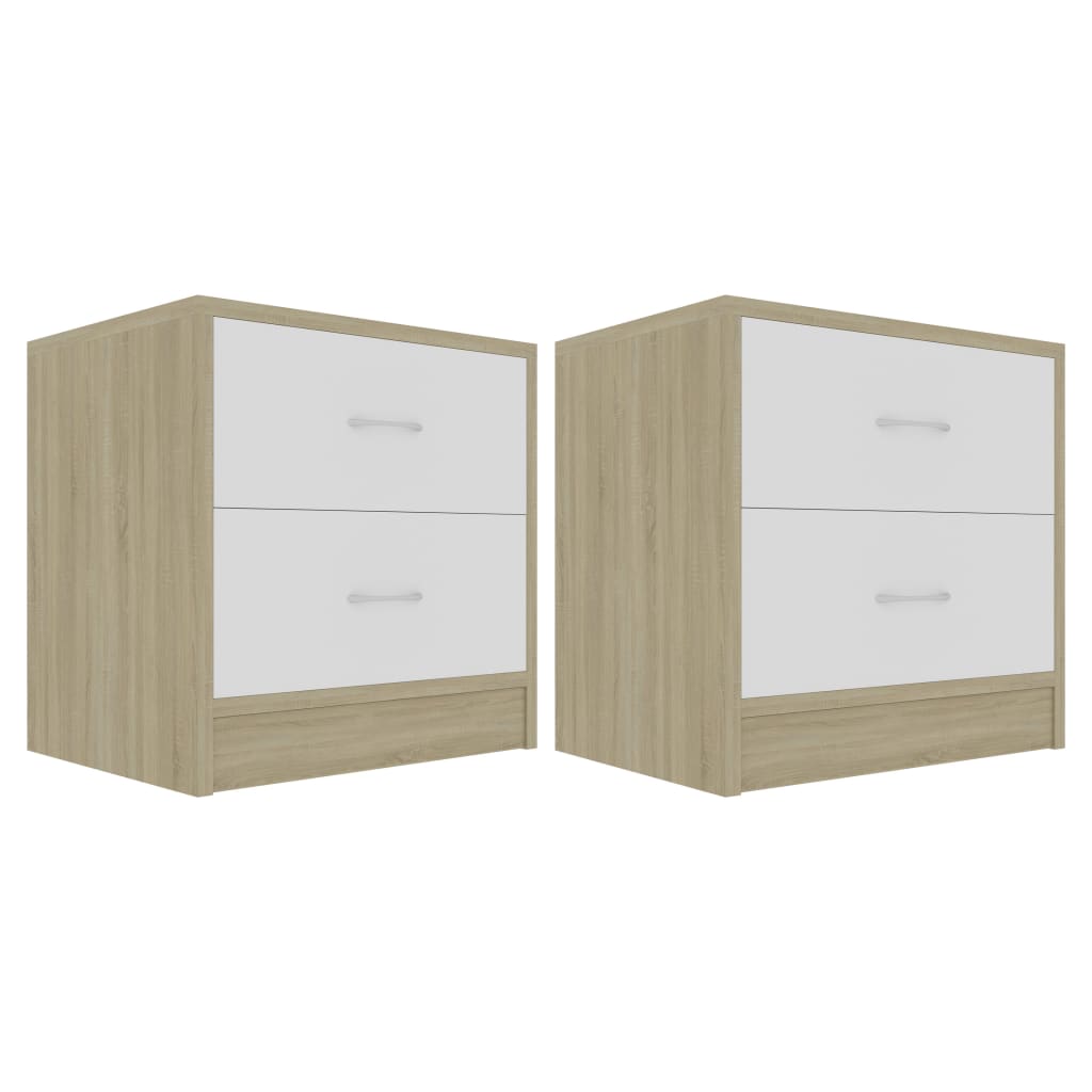 Bedside Cabinets 2 pcs White and Sonoma Oak 40x30x40 cm Engineered Wood