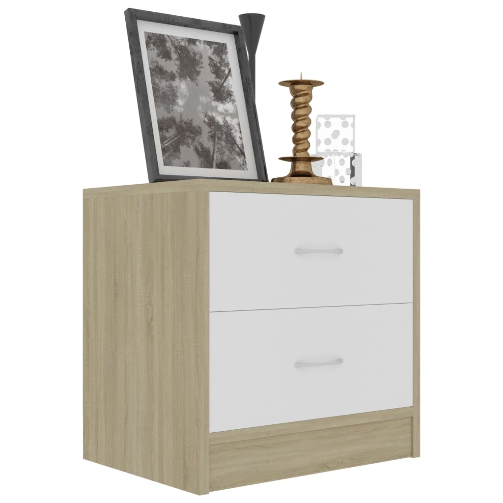 Bedside Cabinets 2 pcs White and Sonoma Oak 40x30x40 cm Engineered Wood