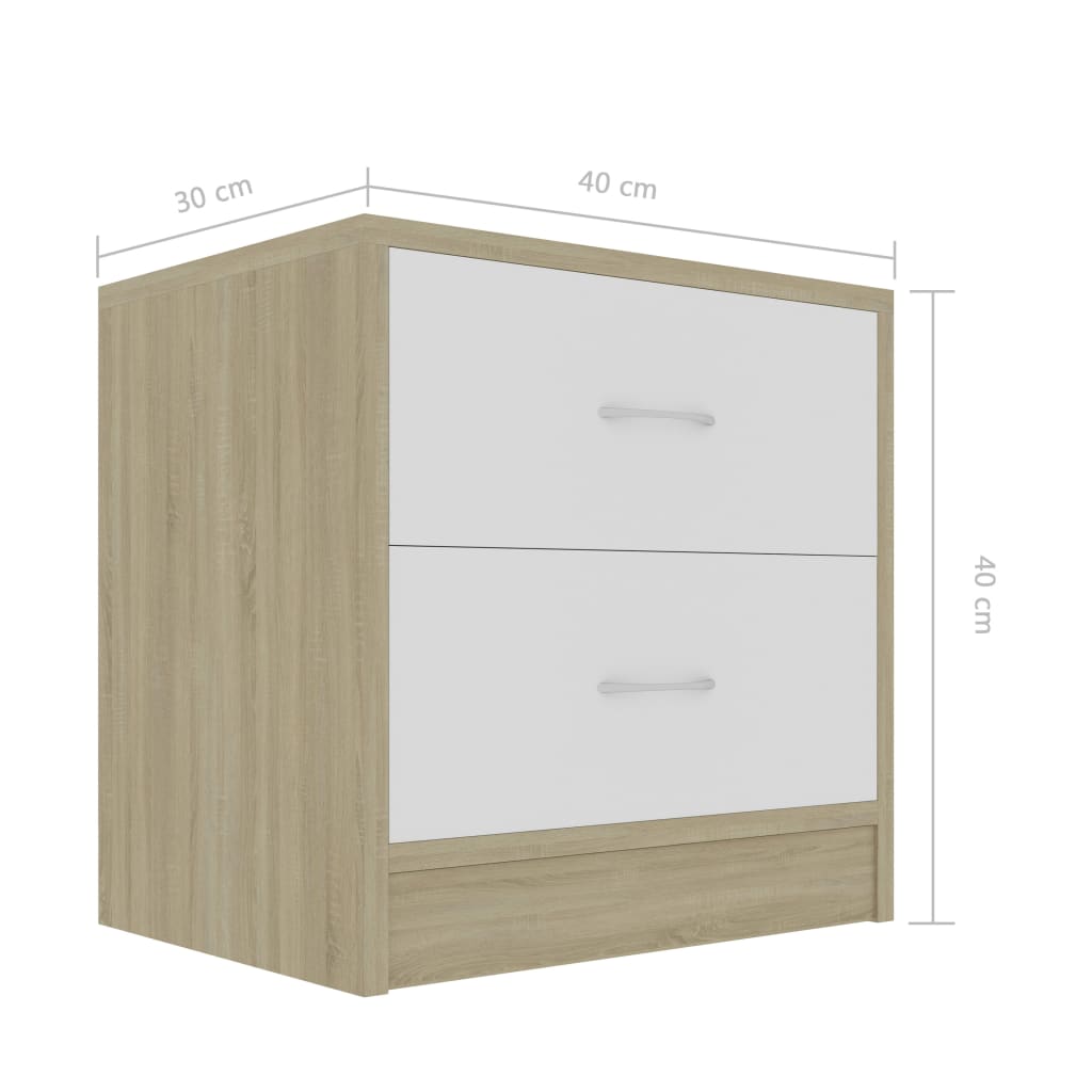 Bedside Cabinets 2 pcs White and Sonoma Oak 40x30x40 cm Engineered Wood