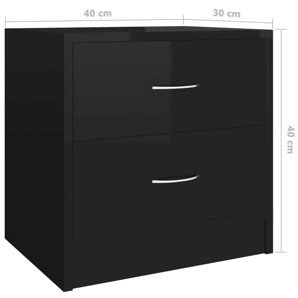 Bedside Cabinets 2 pcs High Gloss Black 40x30x40 cm Engineered Wood