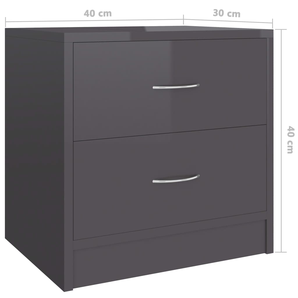 Bedside Cabinet High Gloss Grey 40x30x40 cm Engineered Wood