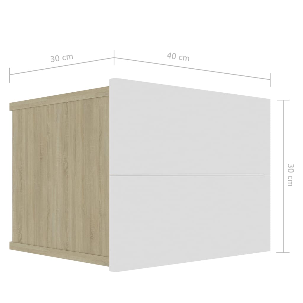 Bedside Cabinet White and Sonoma Oak 40x30x30 cm Engineered Wood