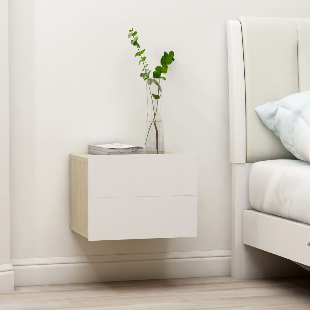 Bedside Cabinet White and Sonoma Oak 40x30x30 cm Engineered Wood