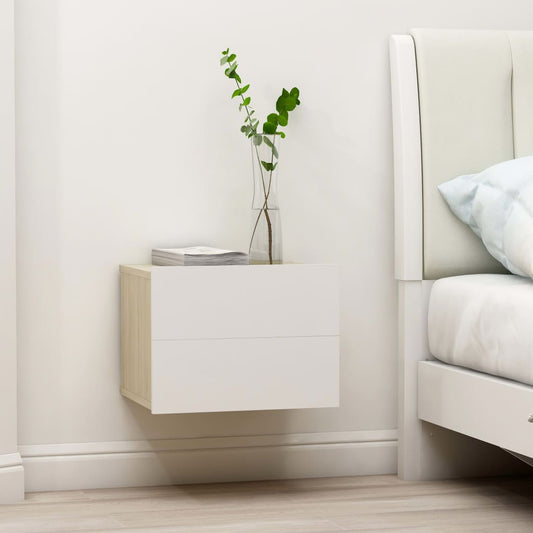 Bedside Cabinet White and Sonoma Oak 40x30x30 cm Engineered Wood