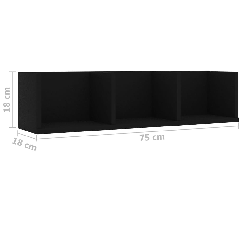 CD Wall Shelf Black 75x18x18 cm Engineered Wood