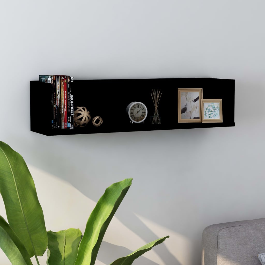 CD Wall Shelf Black 75x18x18 cm Engineered Wood