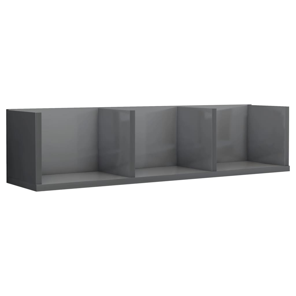 CD Wall Shelf High Gloss Grey 75x18x18 cm Engineered Wood