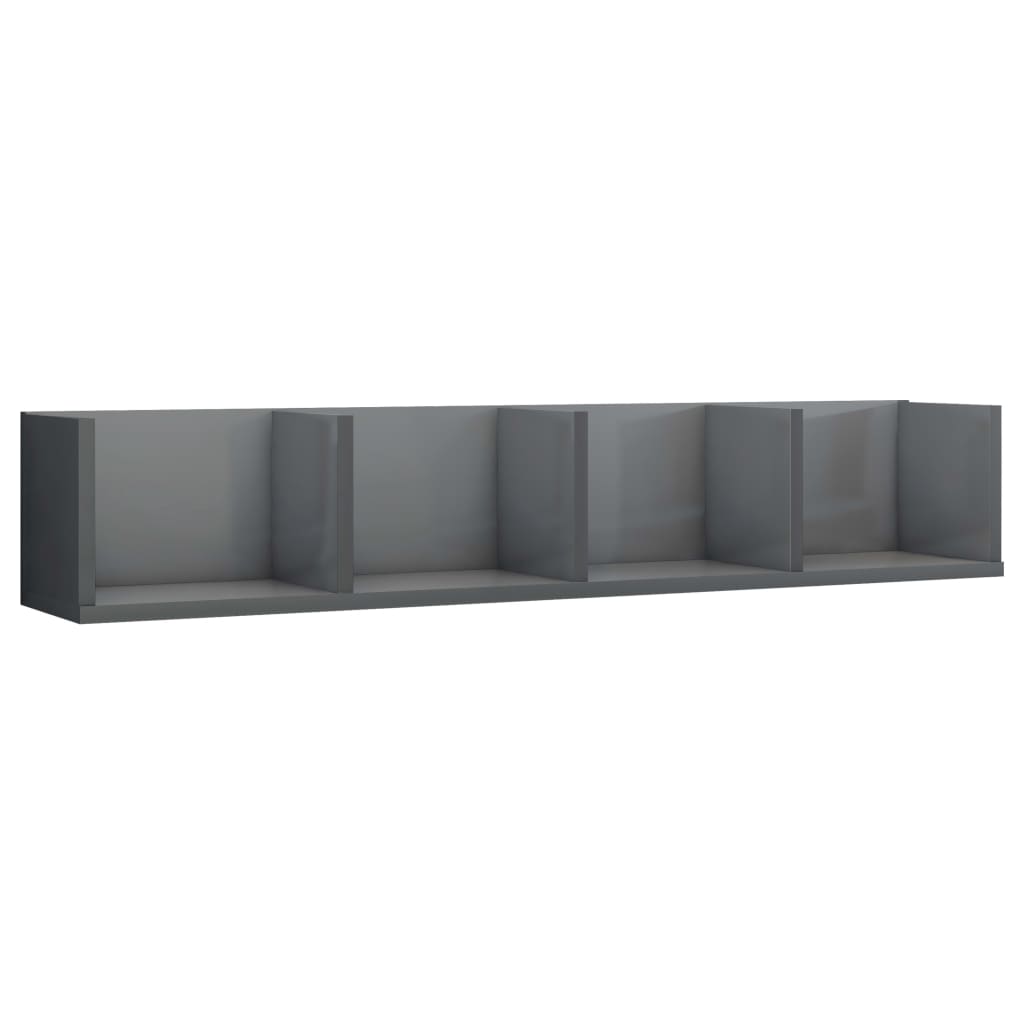 CD Wall Shelf High Gloss Grey 100x18x18 cm Engineered Wood