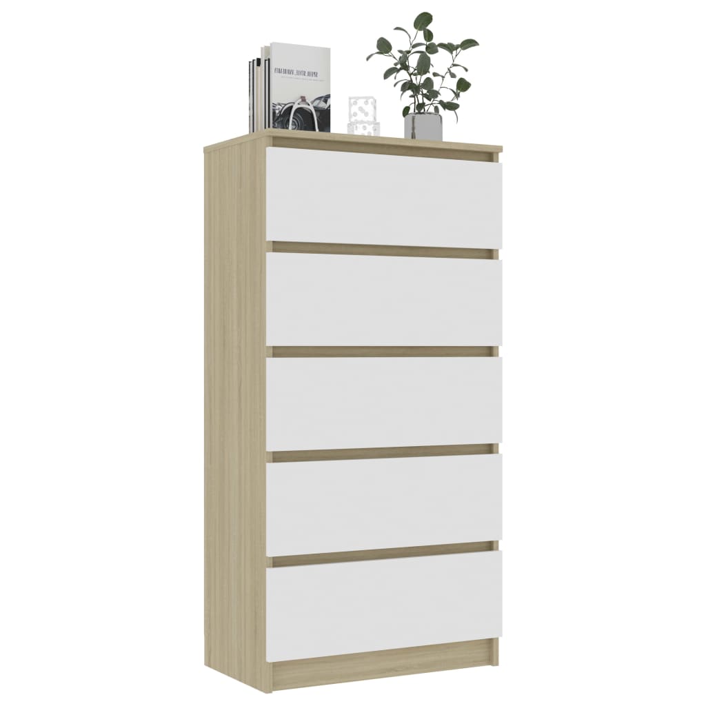 Drawer Sideboard White and Sonoma Oak 60x35x121 cm Engineered Wood