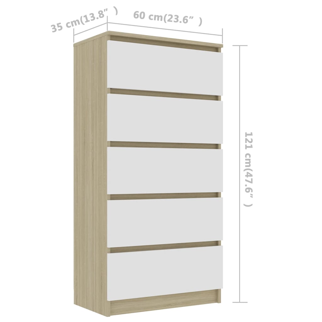 Drawer Sideboard White and Sonoma Oak 60x35x121 cm Engineered Wood