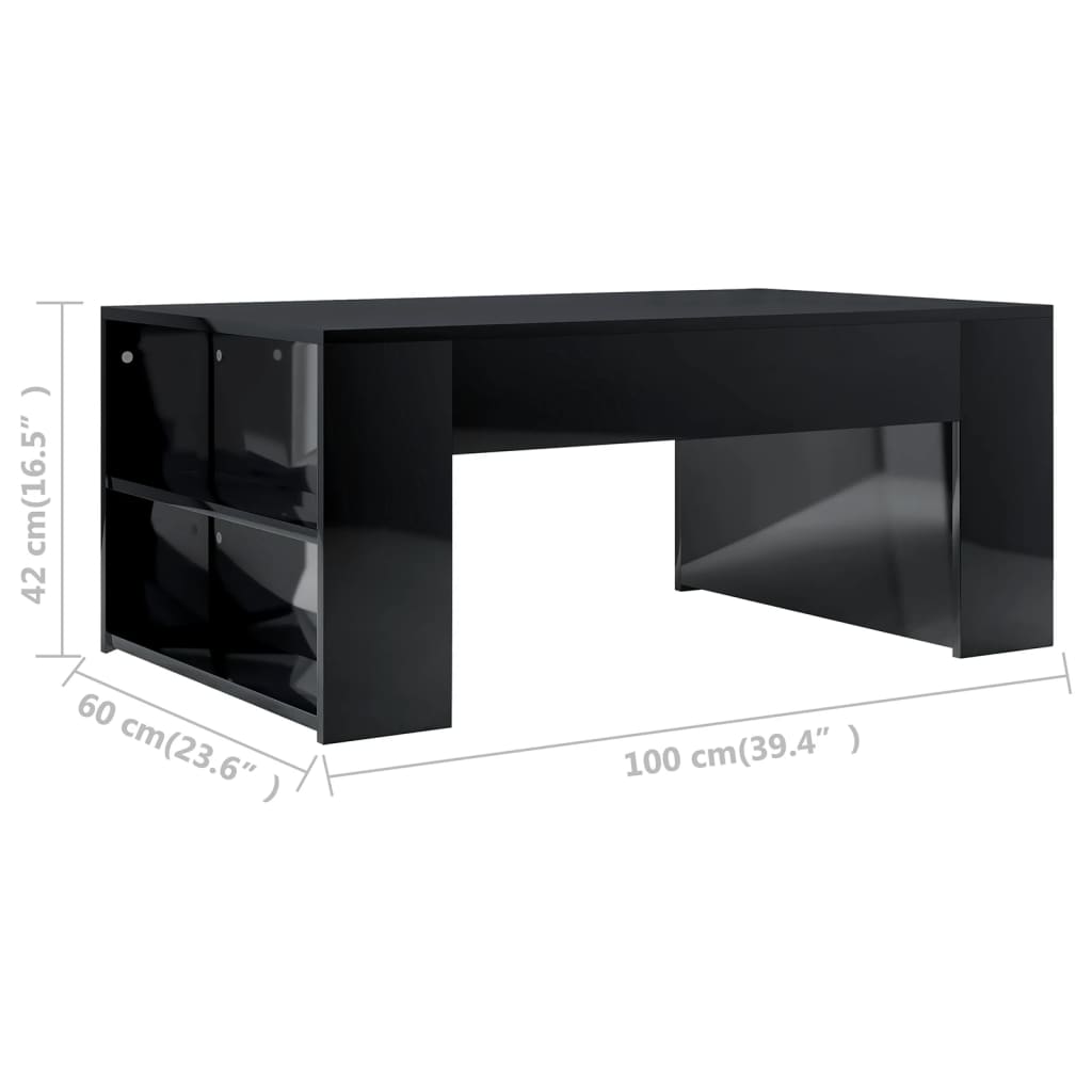 Coffee Table High Gloss Black 100x60x42 cm Engineered Wood