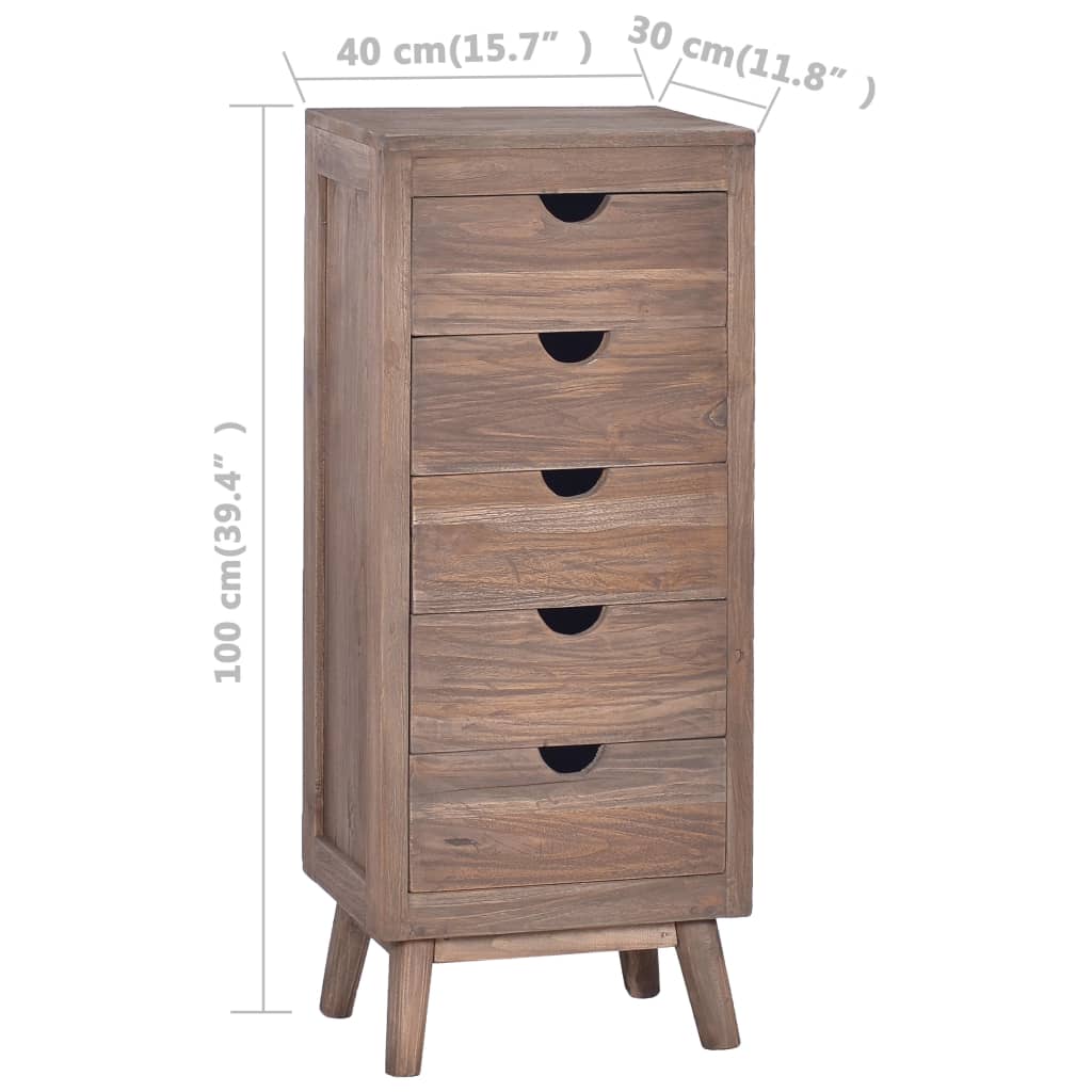 Sideboard with 5 Drawers 40x30x100 cm Solid Teak Wood