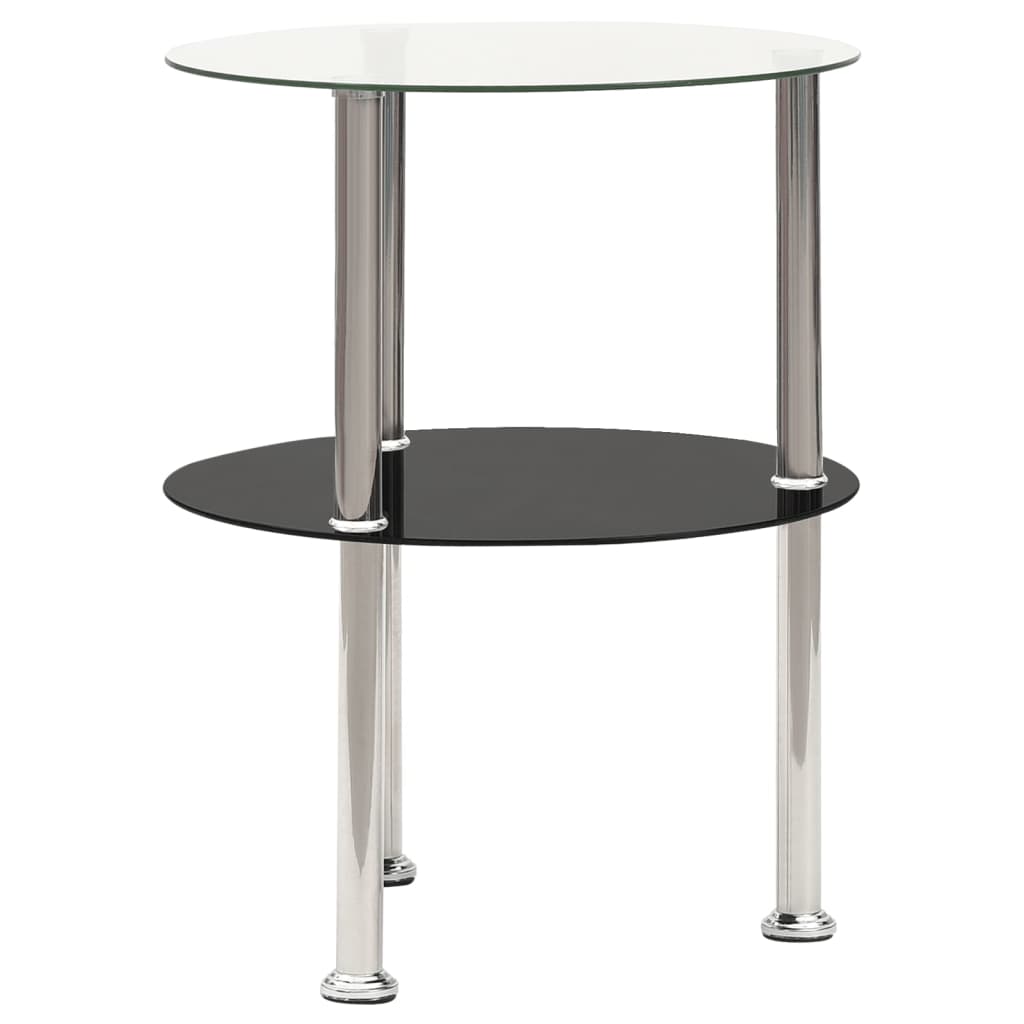 2-Tier Side Table Transparent & Black 38 cm Tempered Glass