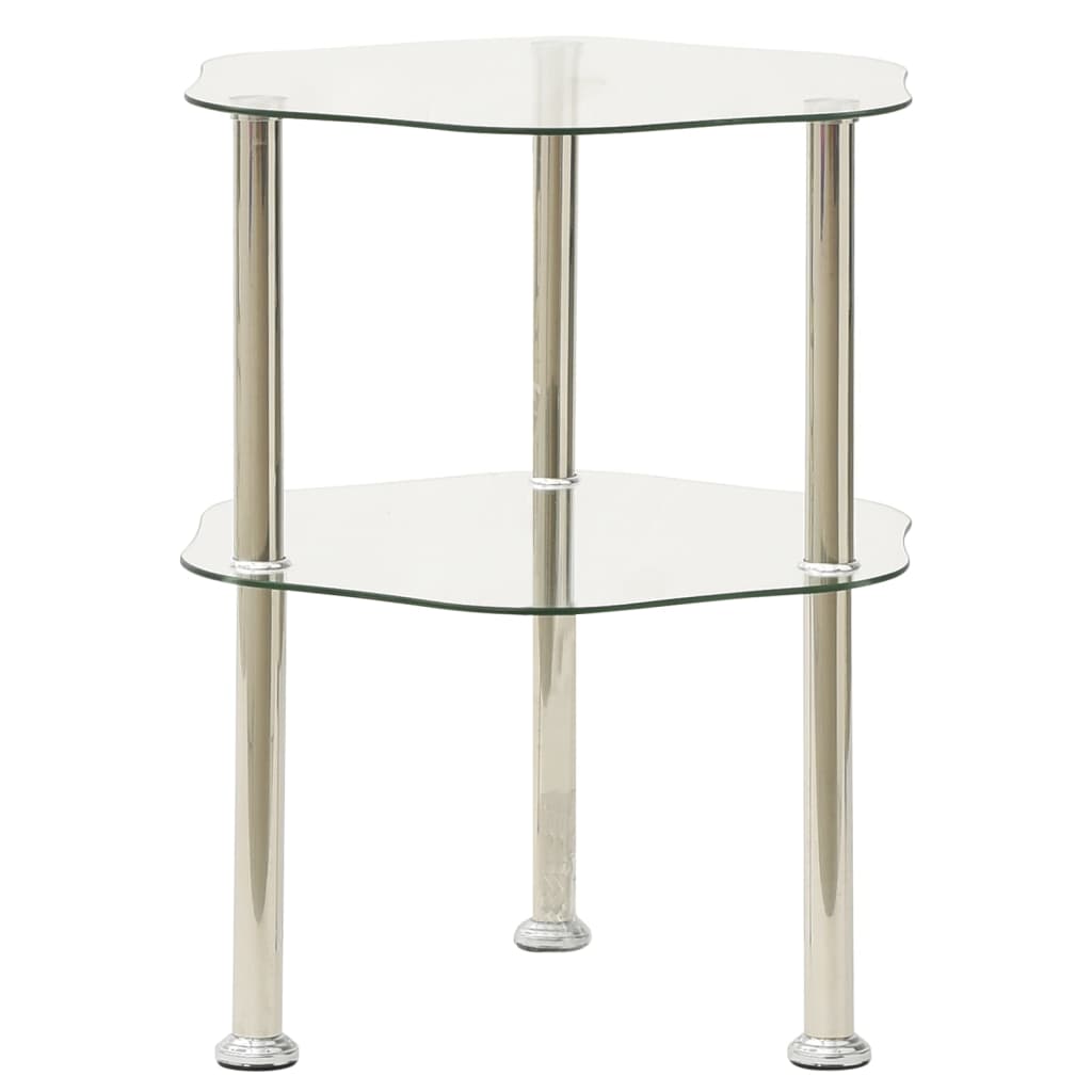 2-Tier Side Table Transparent 38x38x50 cm Tempered Glass