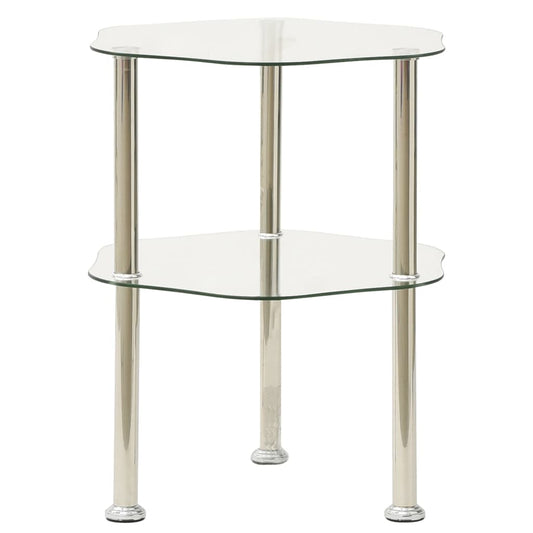 2-Tier Side Table Transparent 38x38x50 cm Tempered Glass