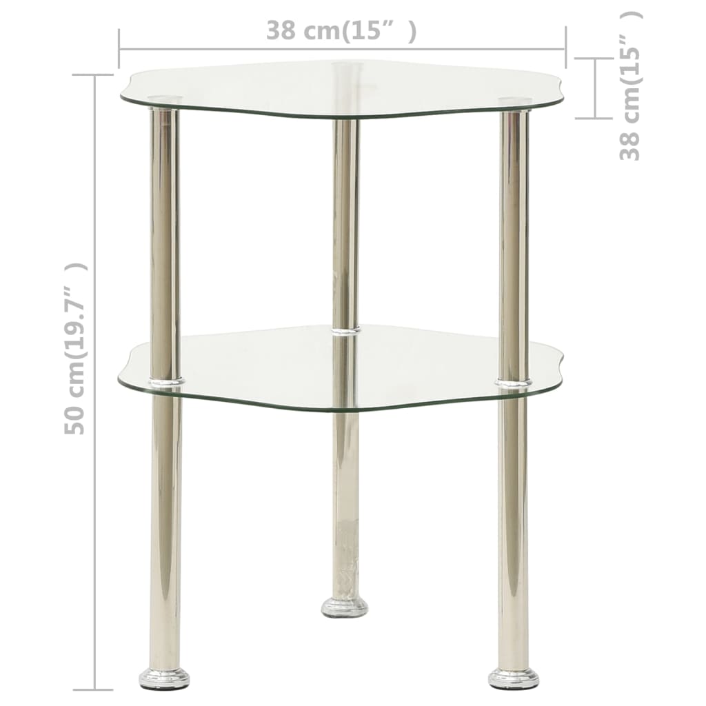 2-Tier Side Table Transparent 38x38x50 cm Tempered Glass