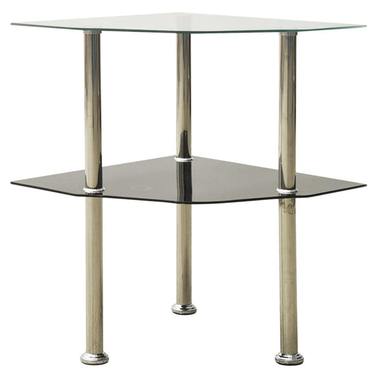 2-Tier Side Table Transparent & Black 38x38x50cm Tempered Glass