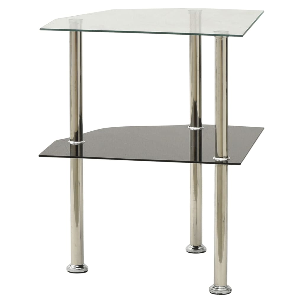 2-Tier Side Table Transparent & Black 38x38x50cm Tempered Glass