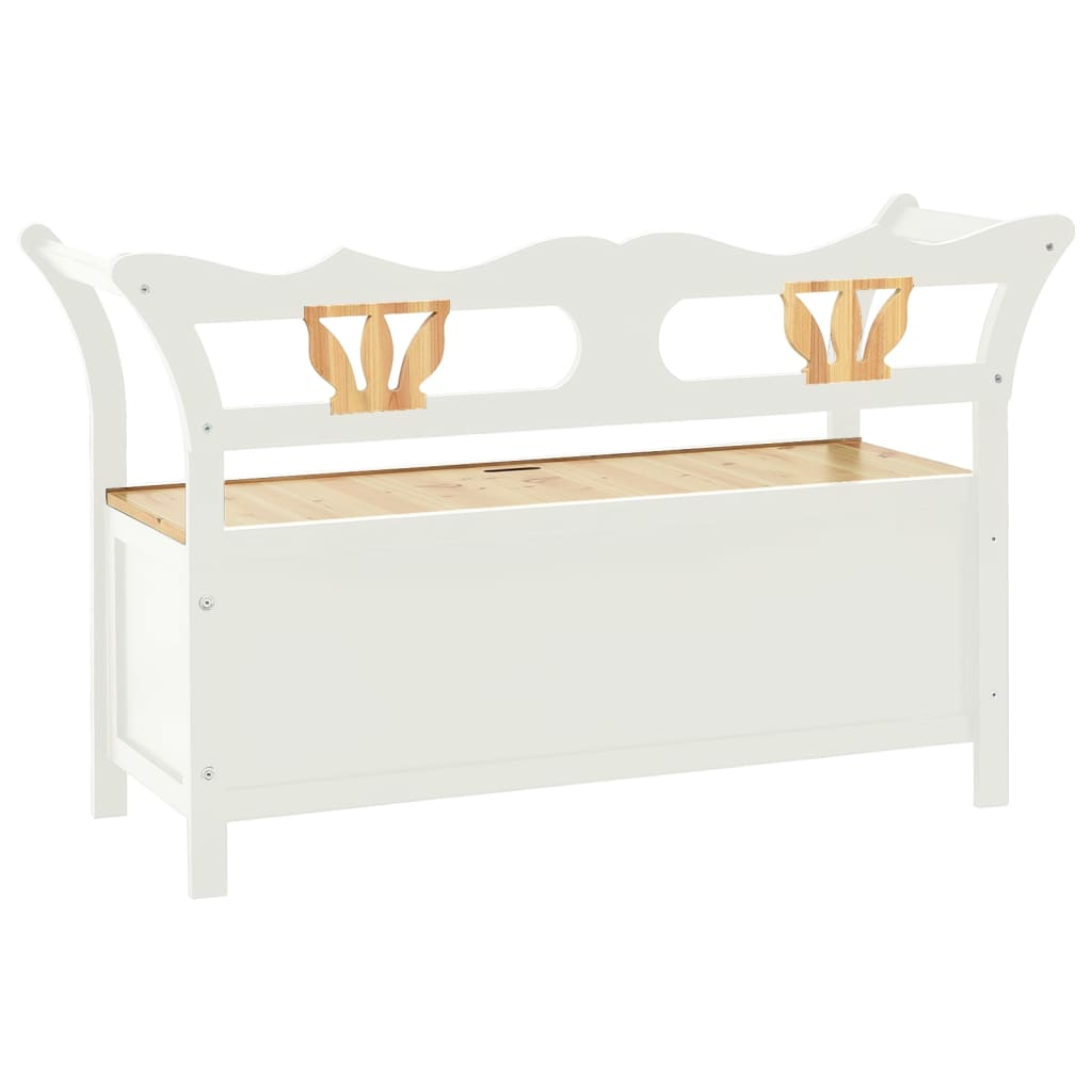 Storage Bench 126 Cm White And Light Wood Solid Fir Wood