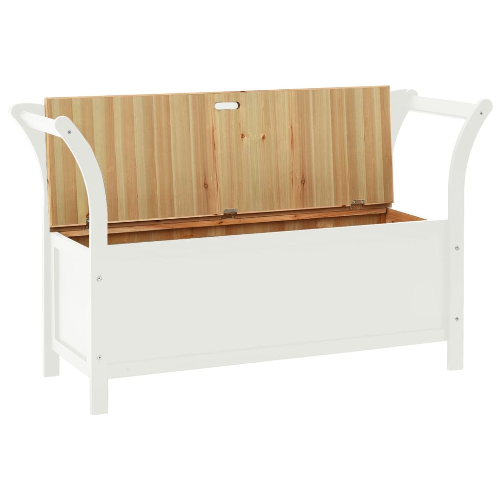 Storage Bench 126 Cm White And Light Wood Solid Fir Wood