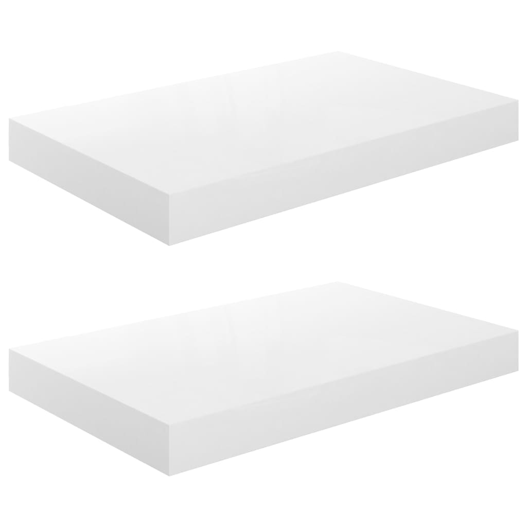 Floating Wall Shelves 2 pcs High Gloss White 40x23x3.8 cm MDF